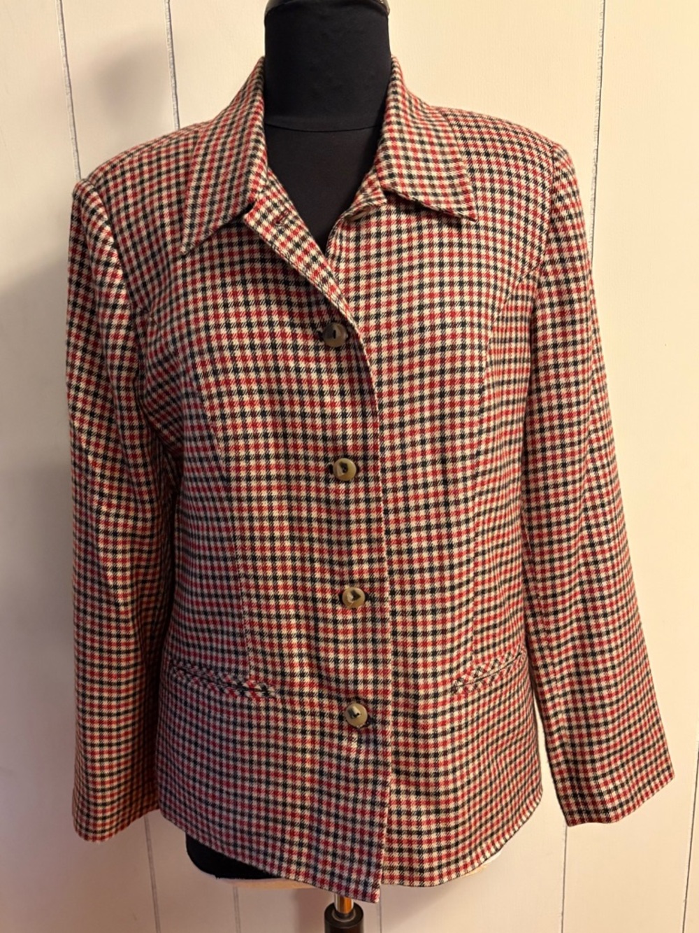 Vintage Sag Harbor Houndstooth Blazer Shoulder Pads